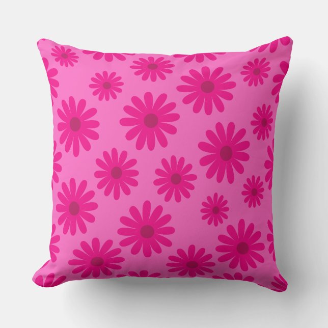 mid century modern daisies retro pattern pink throw pillow (Front)