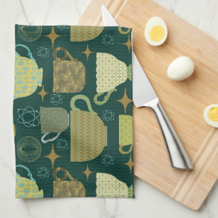 Mid Century Modern Dark Green Teacup Kitchen Towel