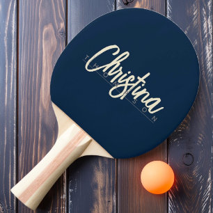 Mid-Century Modern Deep Sea Blue Painted Name Ping Pong Paddle