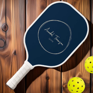 Mid-Century Modern Deep Sea Blue Script Name Pickleball Paddle
