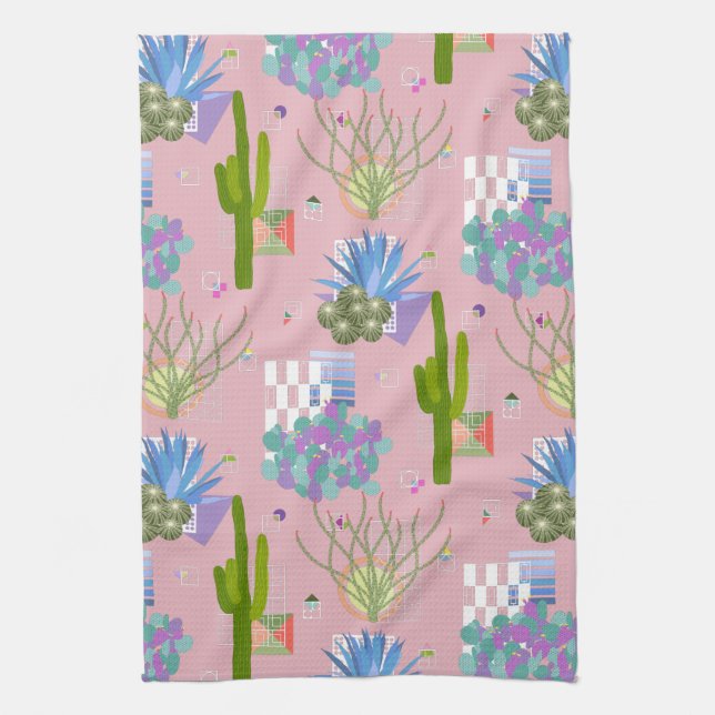 Mid Century Modern Desert Landscape l Any Colour Kitchen Towel (Vertical)