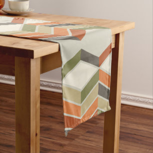 Mid Century Modern Diagonal Stripes Green Orange Short Table Runner
