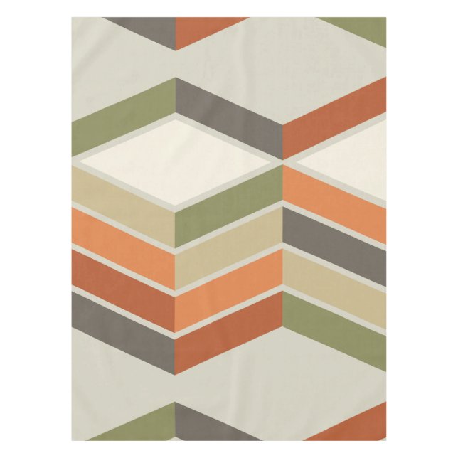Mid Century Modern Diagonal Stripes Green Orange Tablecloth (Front)