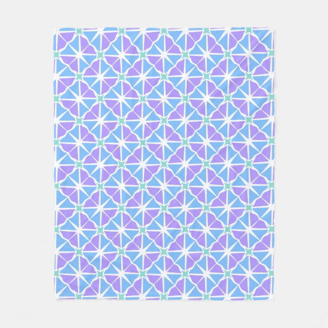 Mid century modern diamond blue purple fleece blanket (Front)