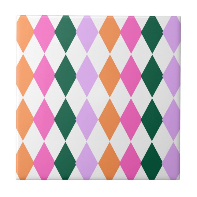 Mid Century Modern Diamond Pattern Colourful Retro Tile (Front)