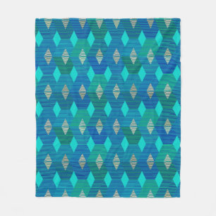 Mid-Century Modern Diamond Print, Turquoise Fleece Blanket