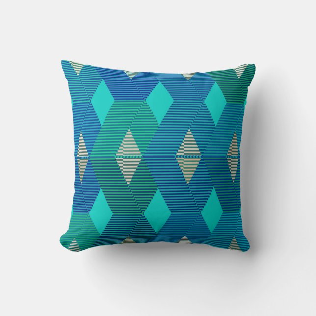 Mid-Century Modern Diamond Print, Turquoise Throw Pillow (Front)