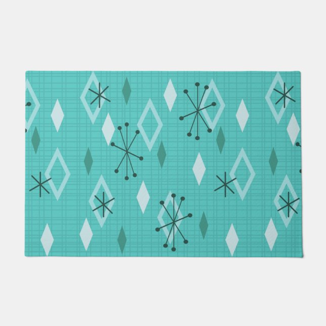Mid Century Modern Diamonds Aquamarine Doormat (Front)