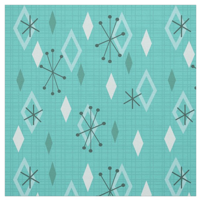 Mid Century Modern Diamonds Aquamarine Fabric (Swatch)