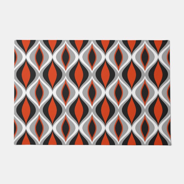 Mid-Century Modern Diamonds, Black and Rust Red Doormat (Front)