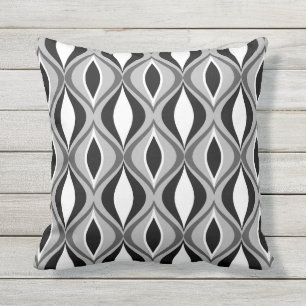 Mid-Century Modern Diamonds, Black, White and Grey Outdoor Pillow
