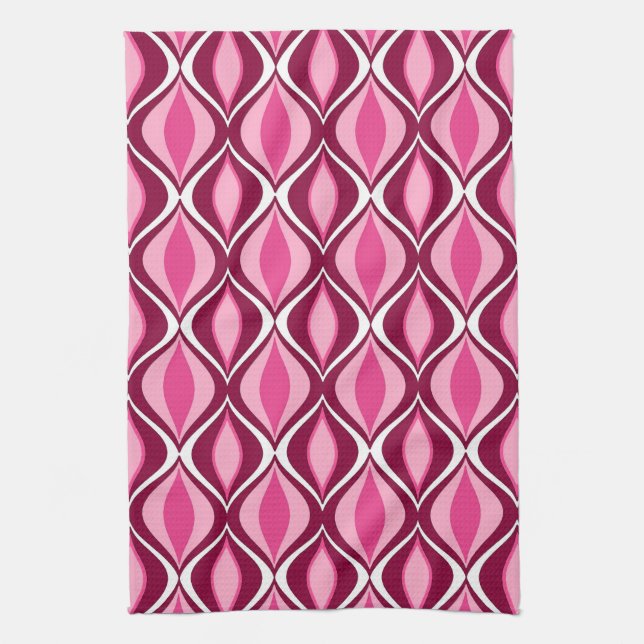 Mid-Century Modern Diamonds, Burgundy & Pink Kitchen Towel (Vertical)