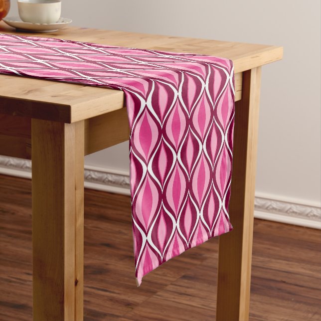 Mid-Century Modern Diamonds, Burgundy & Pink  Short Table Runner (In Situ)