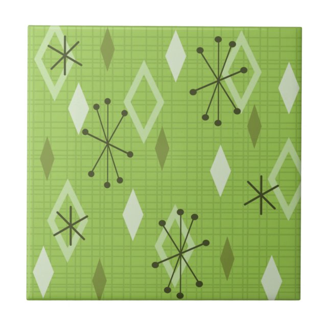 Mid Century Modern Diamonds Chartreuse Tile (Front)