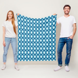 Mid-Century Modern Diamonds, Denim Blues Fleece Blanket