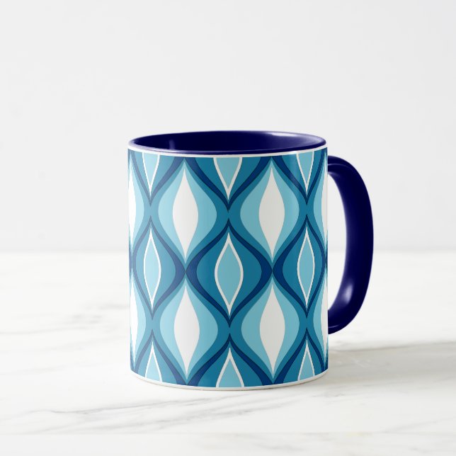Mid-Century Modern Diamonds, Denim Blues Mug (Front Right)