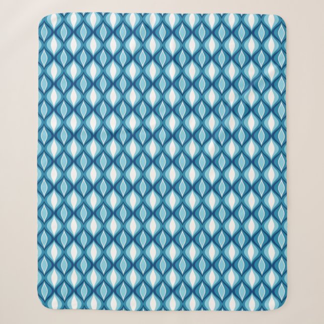 Mid-Century Modern Diamonds, Denim Blues Sherpa Blanket (Front)