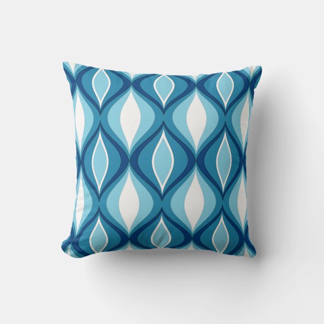 Mid-Century Modern Diamonds, Denim Blues Throw Pillow (Front)