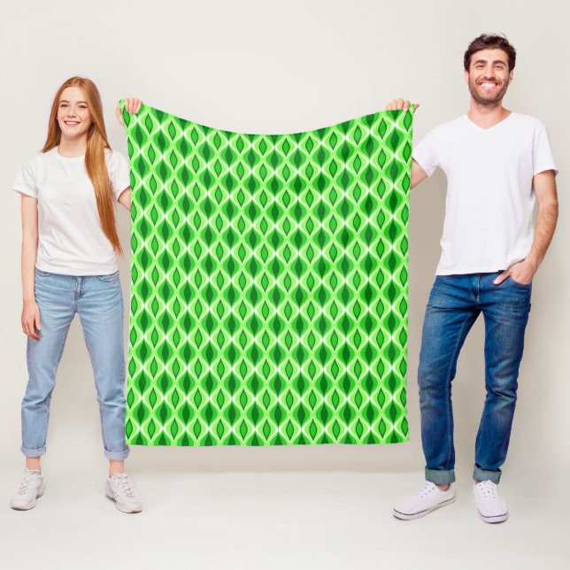 Mid-Century Modern Diamonds, Emerald & Lime Green Fleece Blanket (In Situ)