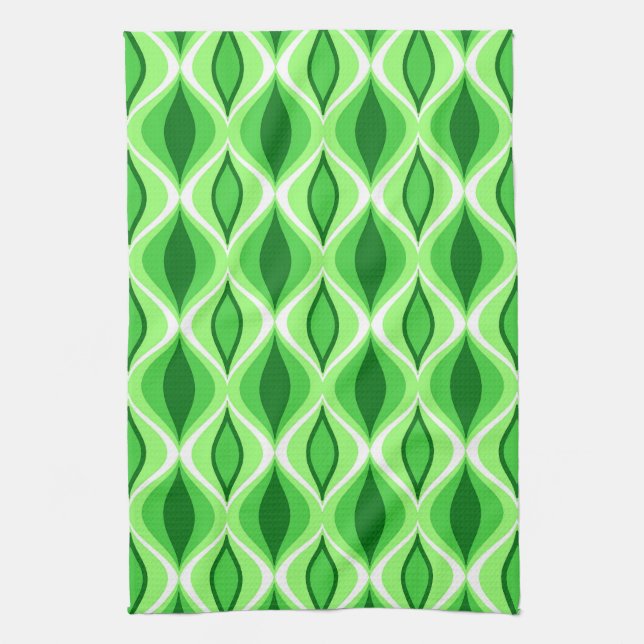 Mid-Century Modern Diamonds, Emerald & Lime Green Kitchen Towel (Vertical)