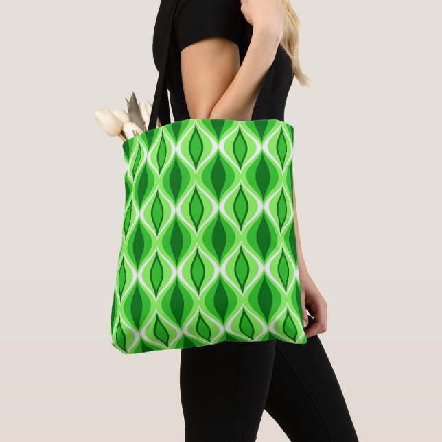 Mid-Century Modern Diamonds, Emerald & Lime Green Tote Bag (Close Up)