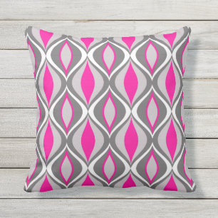 Mid-Century Modern Diamonds, Fuchsia and Grey Outdoor Pillow