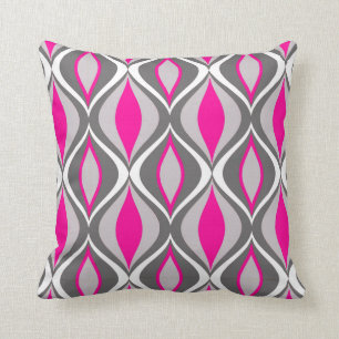 Mid-Century Modern Diamonds, Fuchsia and Grey Throw Pillow