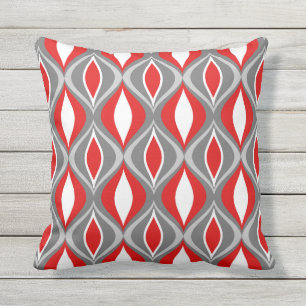 Mid-Century Modern Diamonds, Gray / Grey & Red Outdoor Pillow