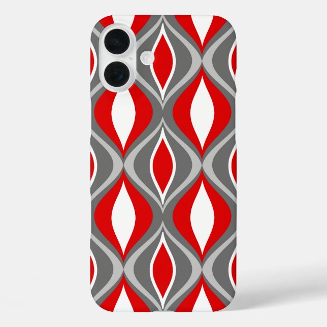 Mid-Century Modern Diamonds, Grey / Grey & Red Case-Mate iPhone Case (Back)