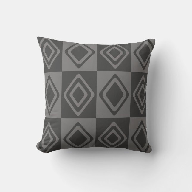 Mid Century Modern Diamonds Grey Throw Pillow (Front)