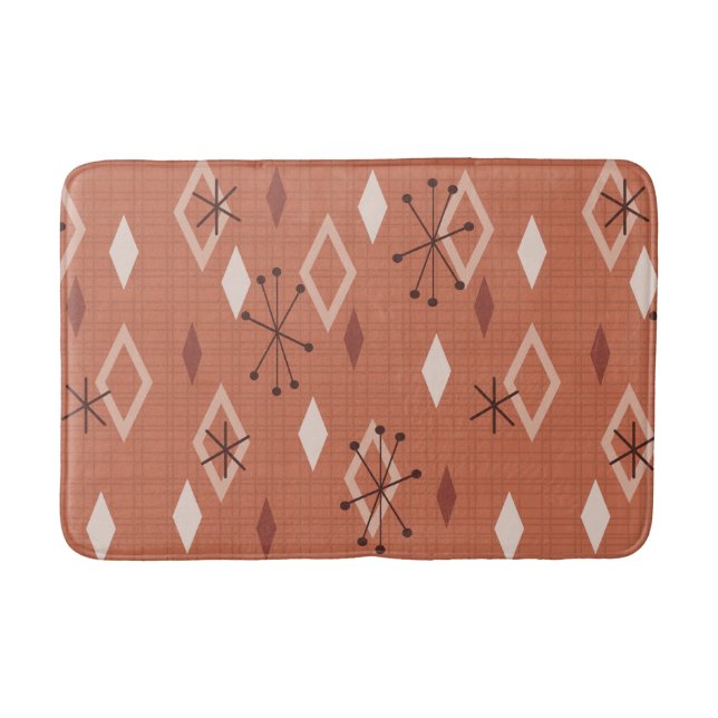 Mid Century Modern Diamonds Orange Bath Mat (Front)