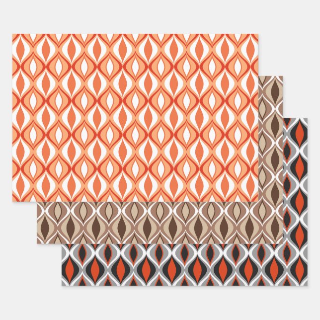 Mid-Century Modern Diamonds, Orange, Brown & Rust  Wrapping Paper Sheet (Set)