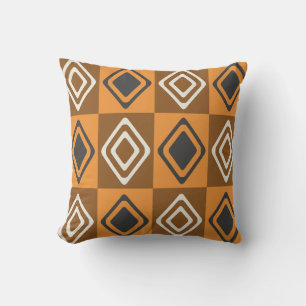 Mid Century Modern Diamonds Orange Brown Throw Pillow