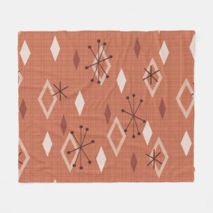 Mid Century Modern Diamonds Orange Fleece Blanket