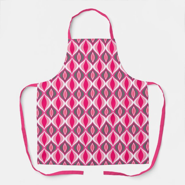 Mid-Century Modern Diamonds, Pink, Fuchsia & Grey Apron (Front)