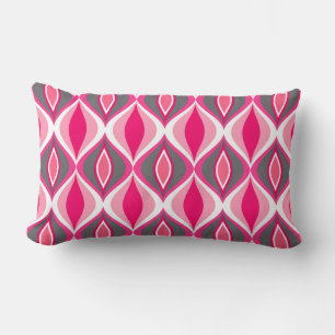 Mid-Century Modern Diamonds, Pink, Fuchsia & Grey Lumbar Pillow