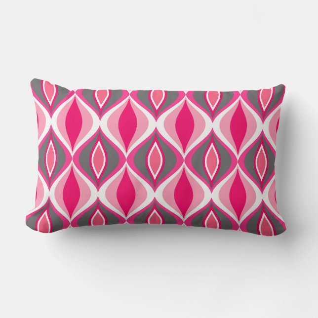 Mid-Century Modern Diamonds, Pink, Fuchsia & Grey Lumbar Pillow (Front)