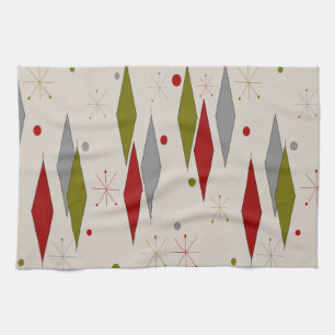 Mid-Century Modern Diamonds Red and Green Kitchen Towel