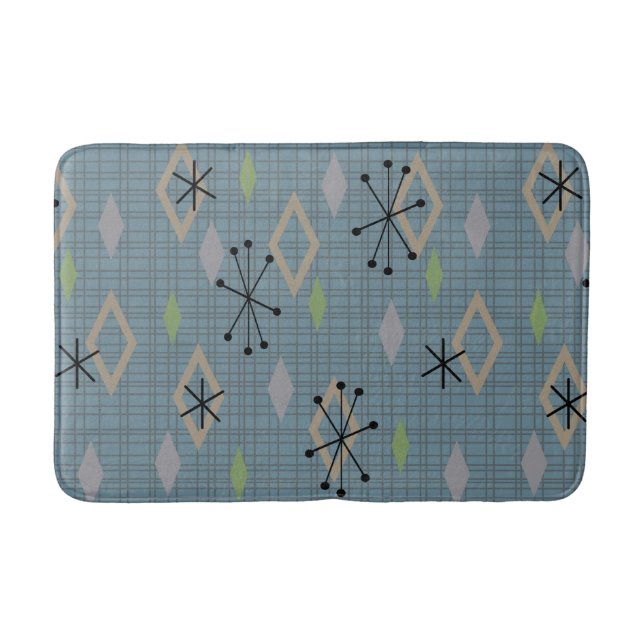 Mid Century Modern Diamonds Slate Grey Blue Bath Mat (Front)
