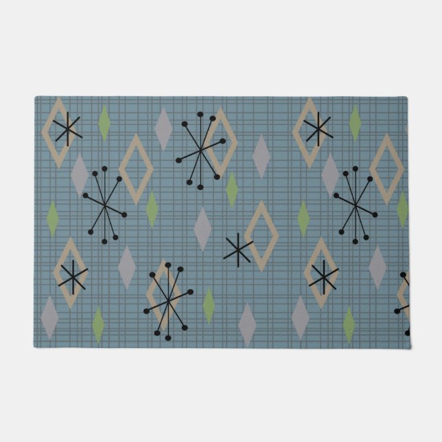 Mid Century Modern Diamonds Slate Grey Blue Doormat (Front)