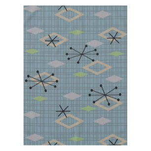 Mid Century Modern Diamonds Slate Grey Blue Tablecloth
