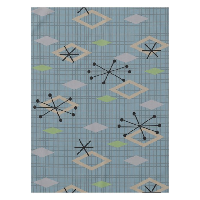 Mid Century Modern Diamonds Slate Grey Blue Tablecloth (Front)