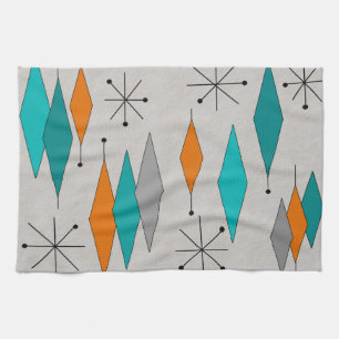 Mid-Century Modern Diamonds Teal and Orange Kitchen Towel