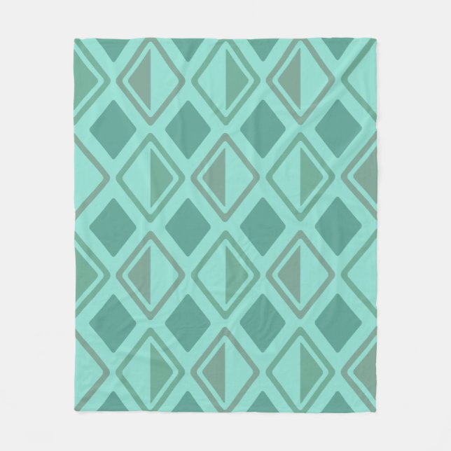 Mid Century Modern Diamonds Turquoise Fleece Blanket (Front)
