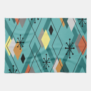 Mid Century Modern Diamonds Turquoise Kitchen Towel