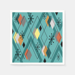 Mid Century Modern Diamonds Turquoise Napkin