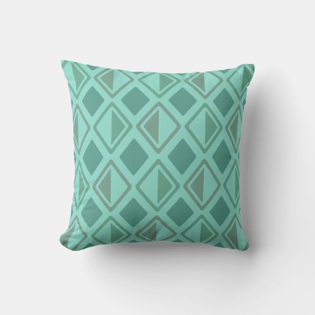 Mid Century Modern Diamonds Turquoise Throw Pillow (Front)