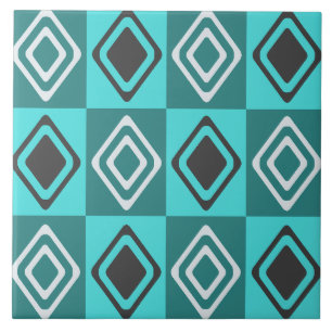 Mid Century Modern Diamonds Turquoise Tile