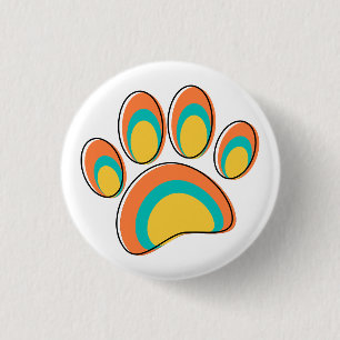 Mid Century Modern Dog Paw Print 1 Inch Round Button