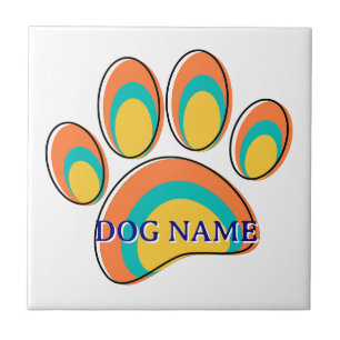 Mid Century Modern Dog Paw Print Custom Name Tile